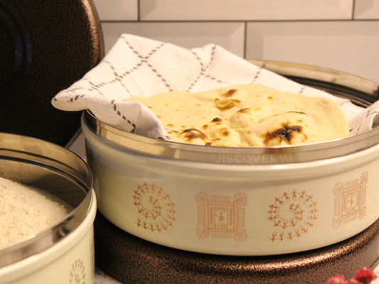 Jiscovery Stainless Steel Airtight Designer Chapati Box Beige Color Set of 2