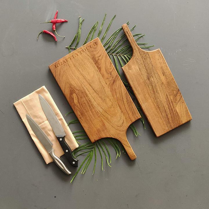 JISCOVERY Acacia Wood Chopping Board for Kitchen| Cutting Board for Kitchen Use- Set of Two| Chopping Pad| Eco- Friendly| Large - 43x20x1.9 CM & Small - 40x15x1.9 CM