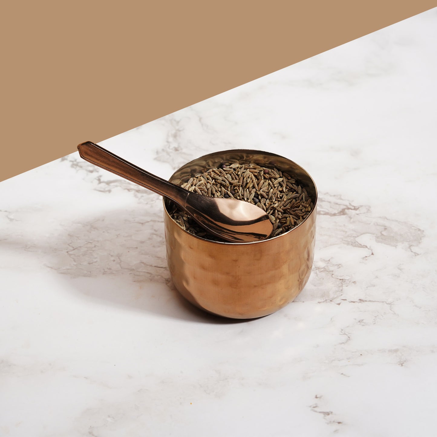 JISCOVERY Stainless Steel Airtight 7 Containers Rose gold Masala Box With Transparent Lid Hammered Design