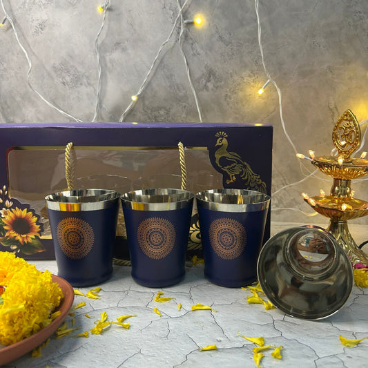 Diwali Gifting Box Stainless Steel Glasses Set Of 4 With Box