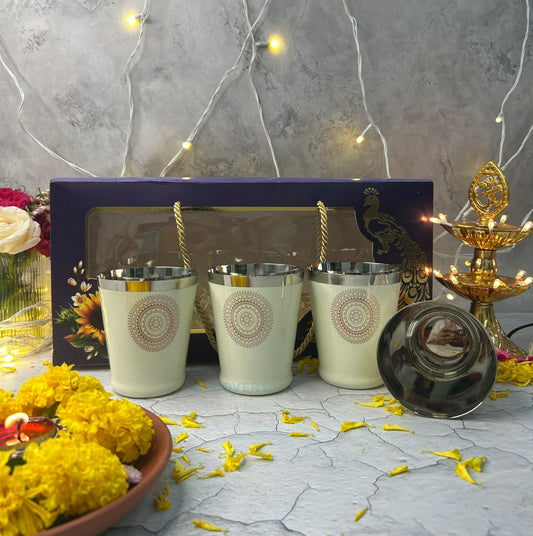 Diwali Gifting Box Stainless Steel Glasses Set Of 4 With Box