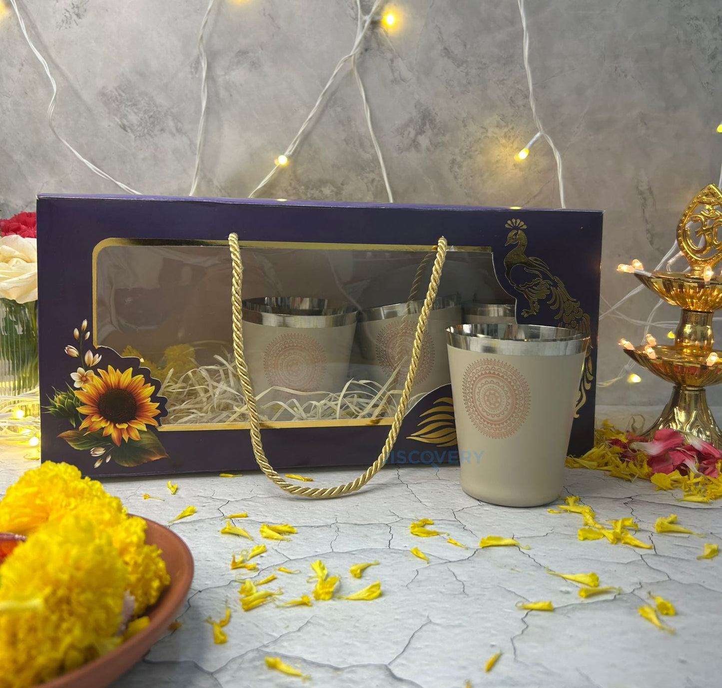 Diwali Gifting Box Stainless Steel Glasses Set Of 4 With Box