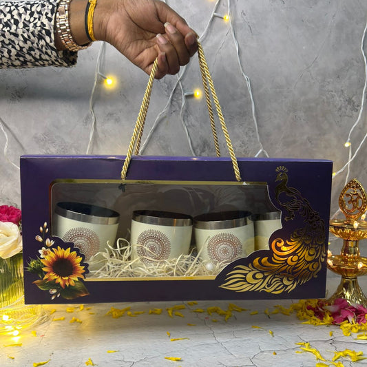 Diwali Gifting Box Stainless Steel Glasses Set Of 4 With Box