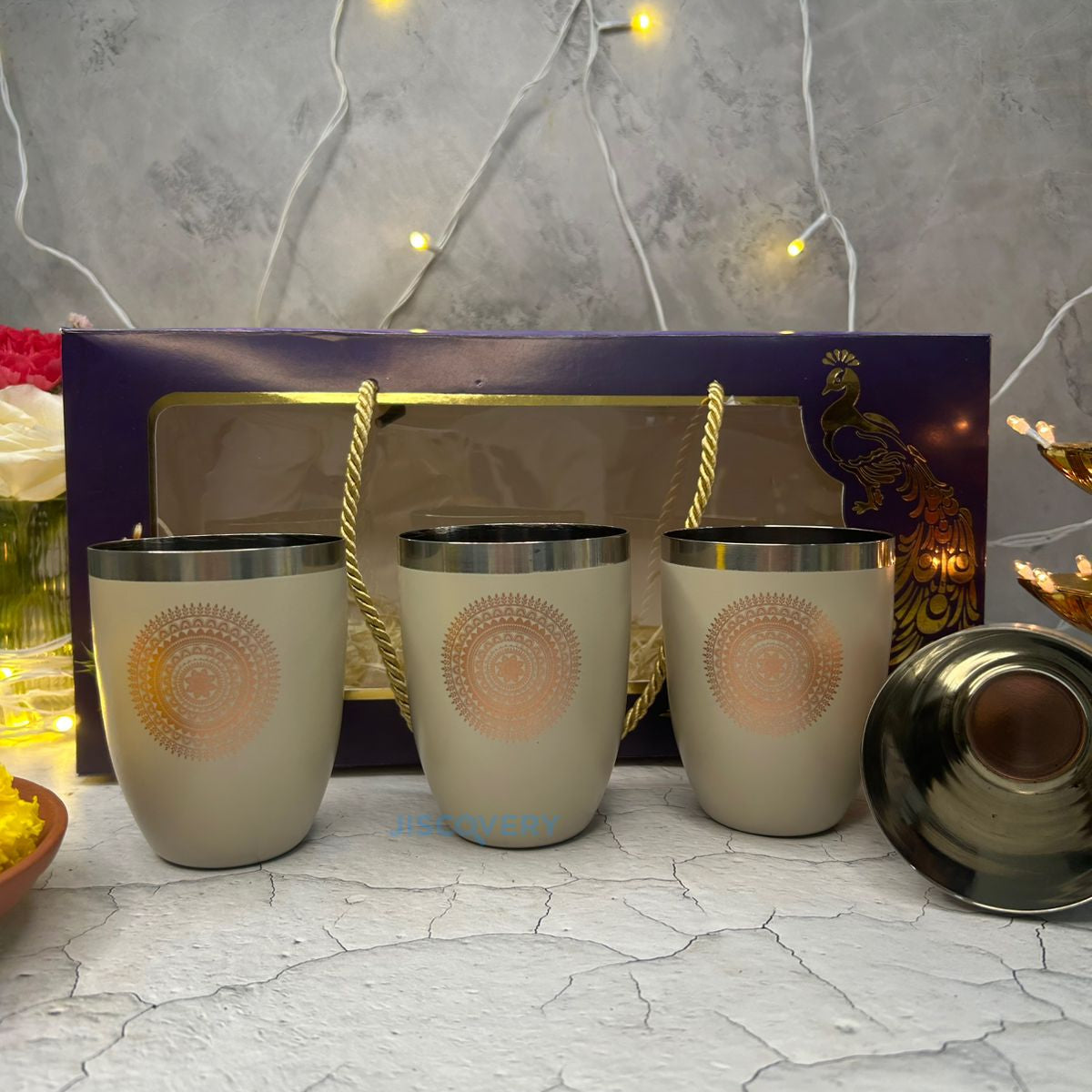 Diwali Gifting Box Stainless Steel Glasses Set Of 4 With Box