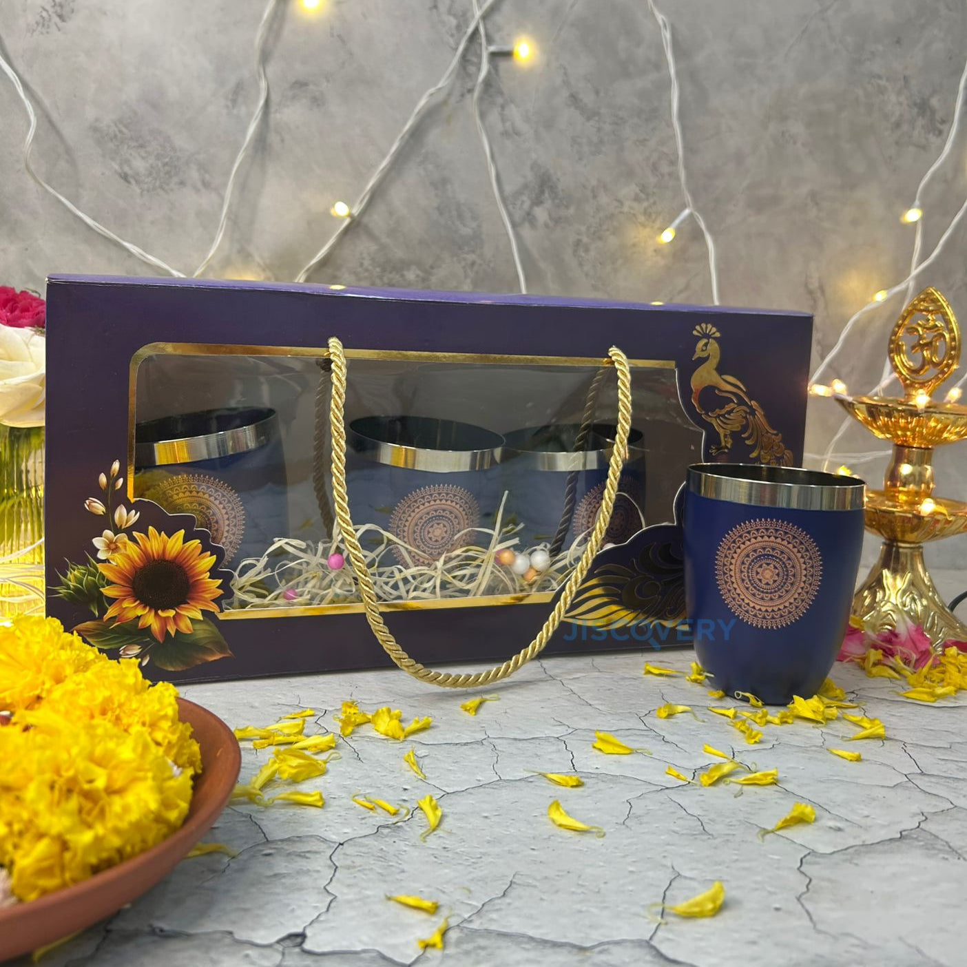 Diwali Gifting Box Stainless Steel Glasses Set Of 4 With Box