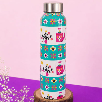 JISCOVERY Premium Stainless Steel Water Bottle| Light Green Design- 1000 ML Bottle for Office, School & Home| Leak Proof & Rust Proof