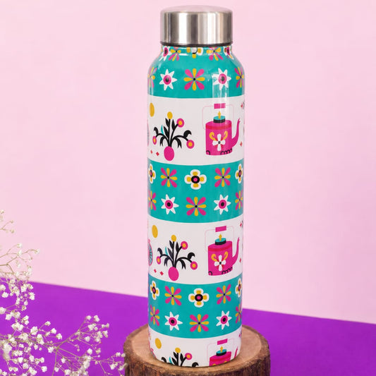 JISCOVERY Premium Stainless Steel Water Bottle| Light Green Design- 1000 ML Bottle for Office, School & Home| Leak Proof & Rust Proof