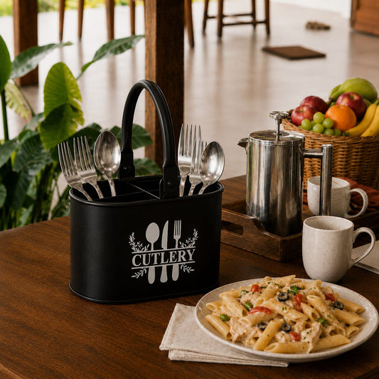 JISCOVERY Metal Cutlery Holder with 4 Compartments| Spoon Stand for Dinning Table