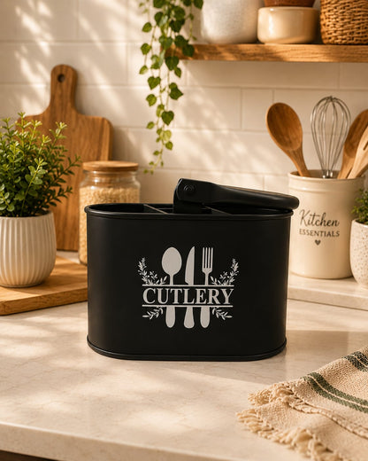 JISCOVERY Metal Cutlery Holder with 4 Compartments| Spoon Stand for Dinning Table