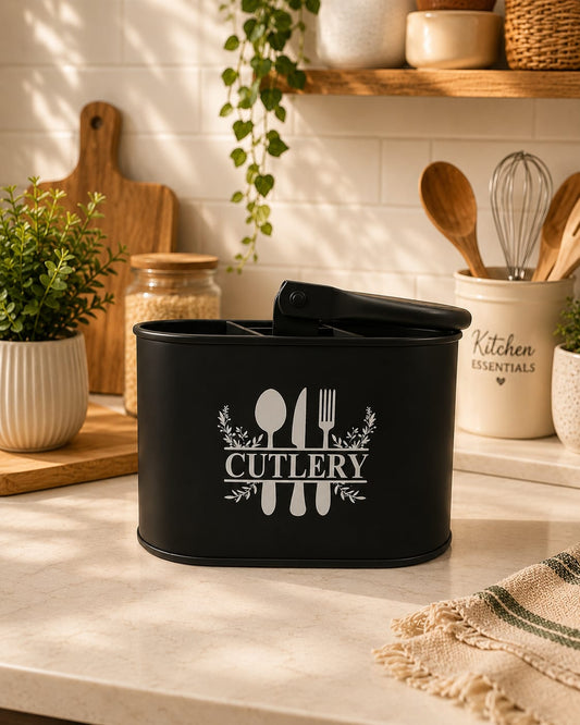JISCOVERY Metal Cutlery Holder with 4 Compartments| Spoon Stand for Dinning Table