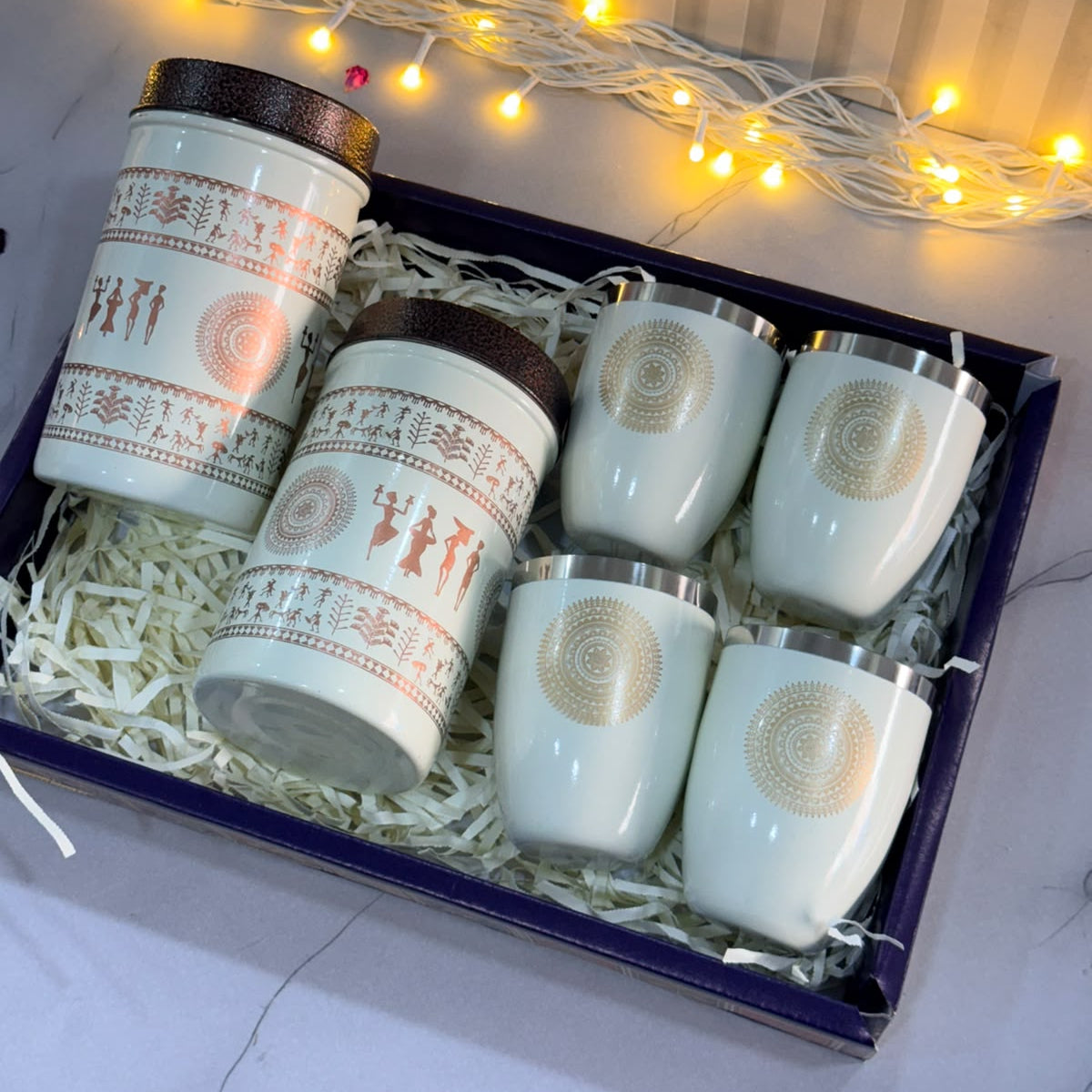 Ubha dabba set of 2 with 4 glasses