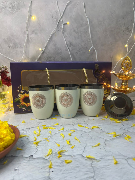 Diwali Gifting Box Stainless Steel Glasses Set Of 4 With Box