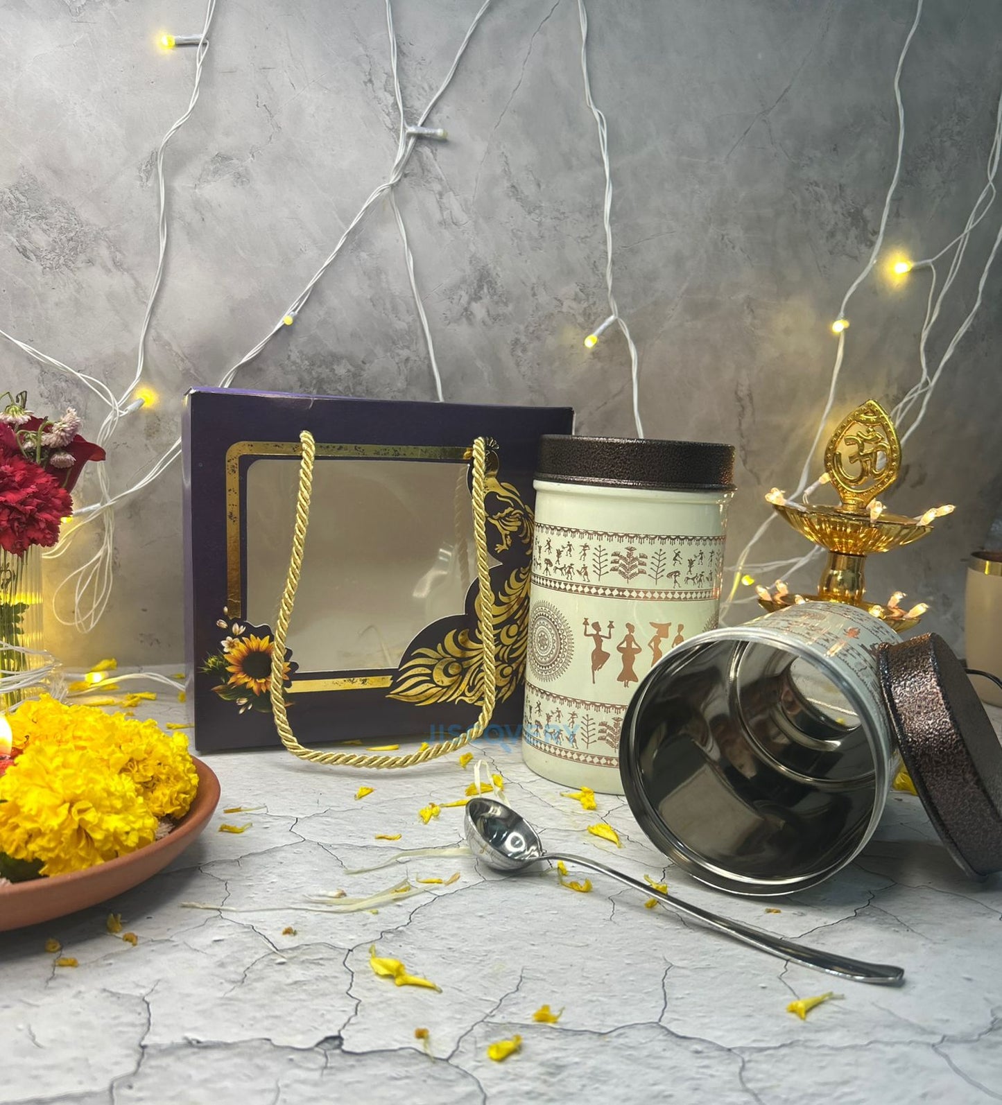 Diwali Gifting Box Stainless Steel Containers Set of 2
