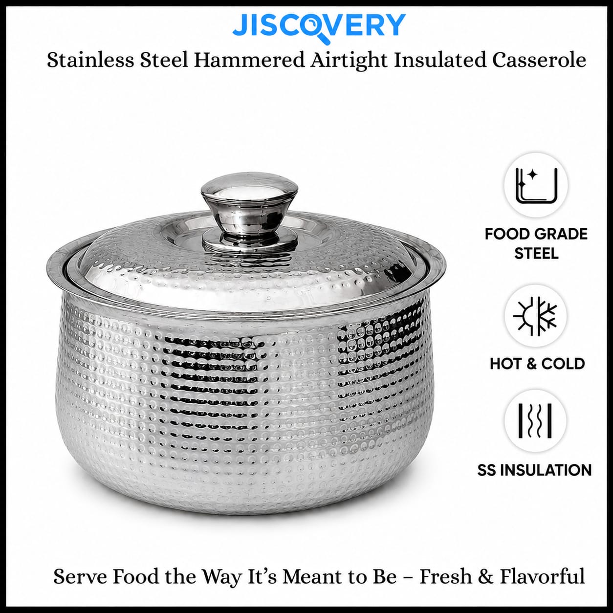 JISCOVERY Stainless Steel Airtight Insulated Casserole for Hot Meals| 2.2 Liters