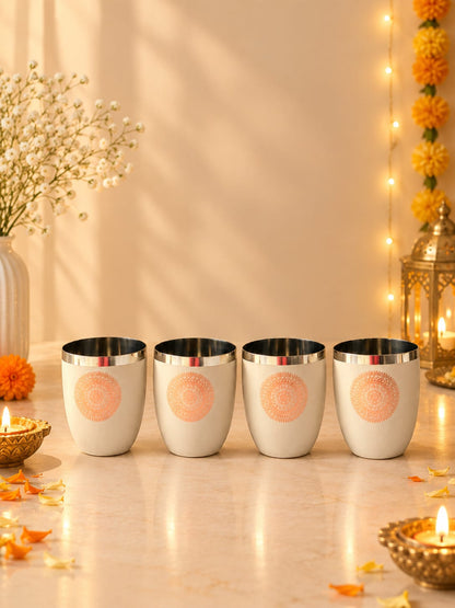 Diwali Gifting Box Stainless Steel Round Glasses Set Of 4 With Box (Coffee Color)