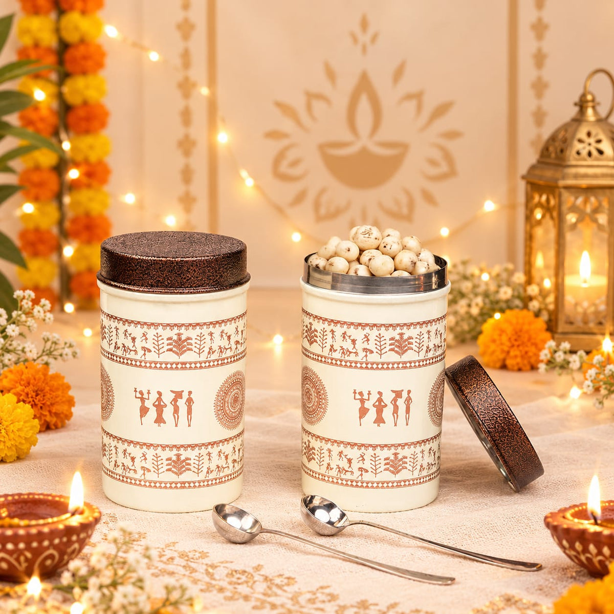 Ubha dabba set of 2 with 4 glasses