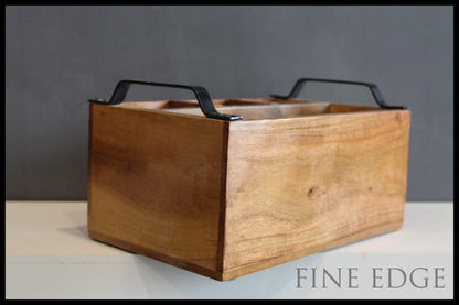 JISCOVERY Wooden Cutlery Stand for Kitchen with Black Iron Handles
