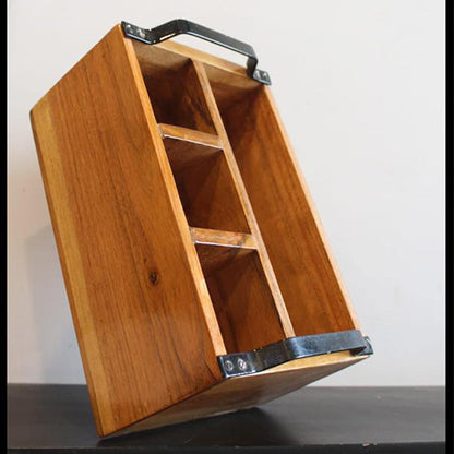 JISCOVERY Wooden Cutlery Stand for Kitchen with Black Iron Handles