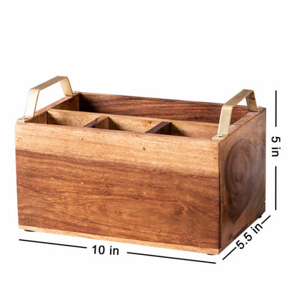 JISCOVERY Wooden Cutlery Stand with Gold handles