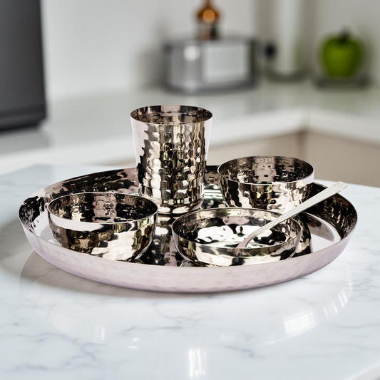 Silver Hammered 6 Pcs Thali set