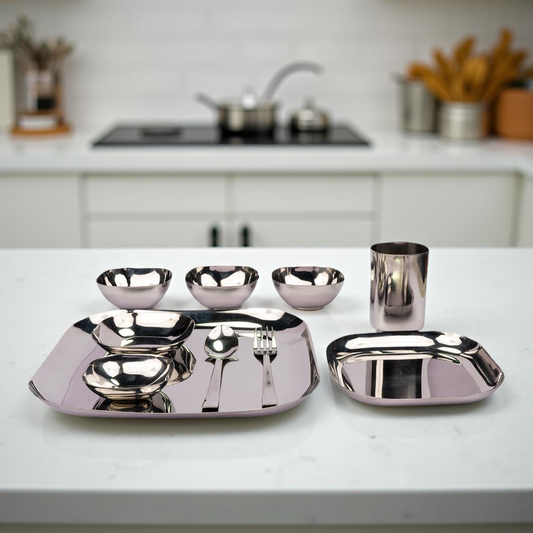 Steel square 9 Pcs Thali set