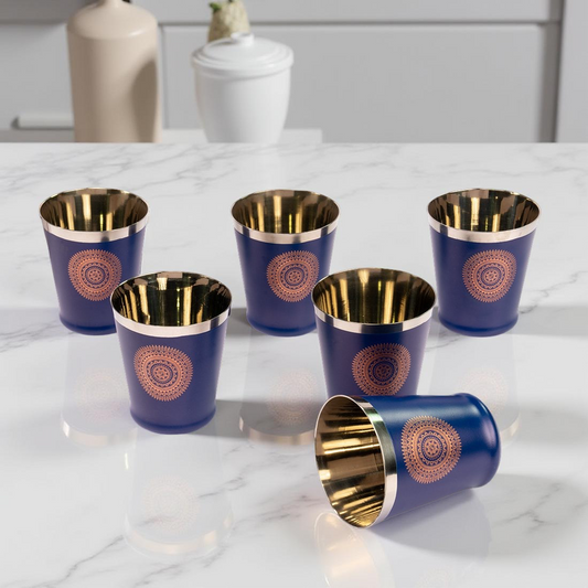 JISCOVERY Stainless Steel Printed Glasses Set of 6 Bucket shape Blue color