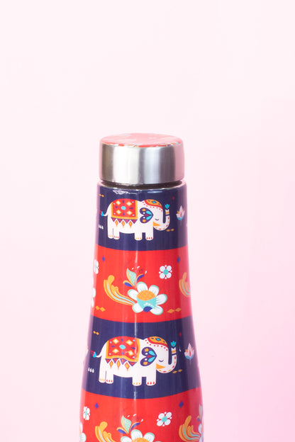 JISCOVERY Printed Stainless Steel Water Bottle| Elephant Design Funky Bottle| 1 Litre Aesthetic Bottle for Office, School & Home| Leak Proof, Rust Proof & Durable| 1000 ML (Red)